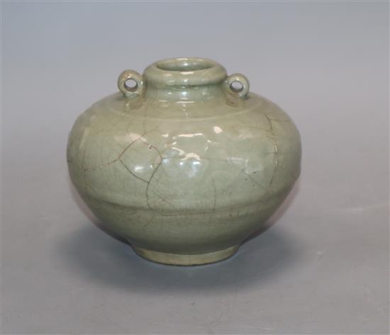 A Chinese Longquan celadon jar, Yuan dynasty height 10cm